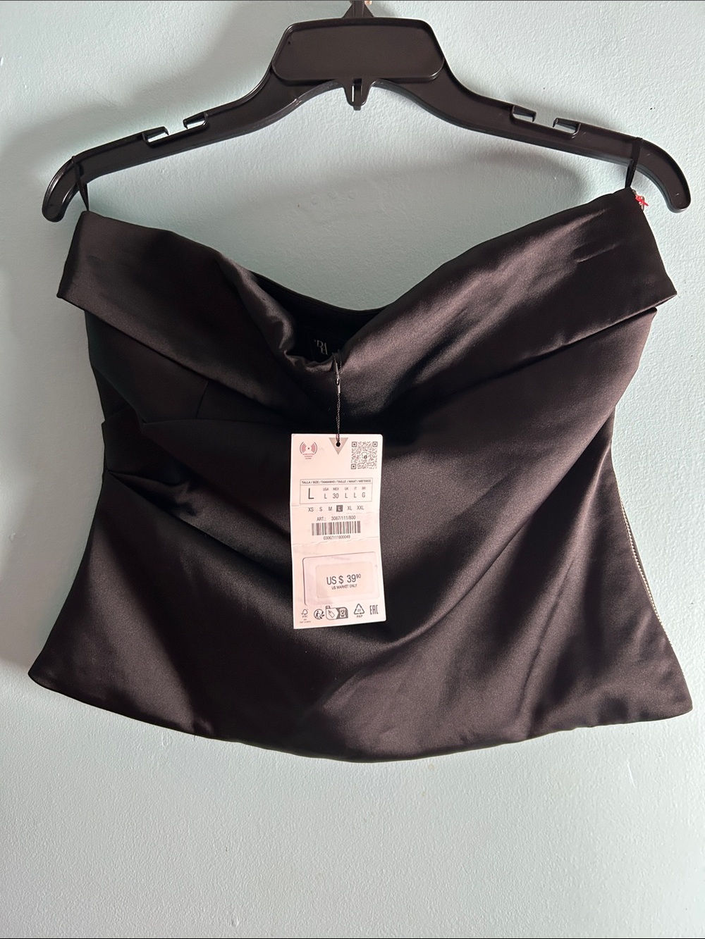 Zara Black Satin Strapless Bustier Top
